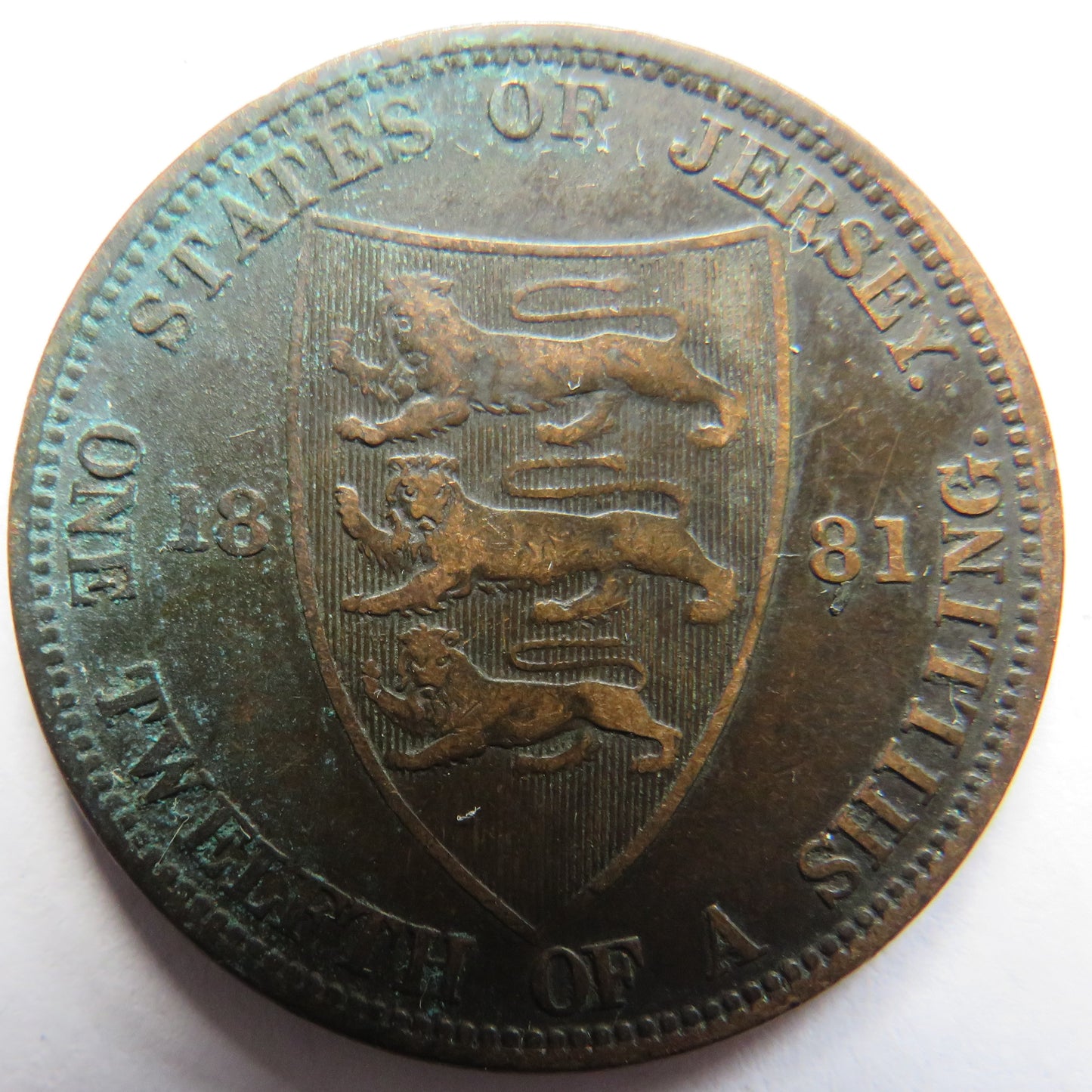 1881 Queen Victoria States of Jersey 1/12th of a Shilling Coin