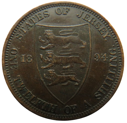 1894 Queen Victoria States of Jersey 1/12th of a Shilling Coin
