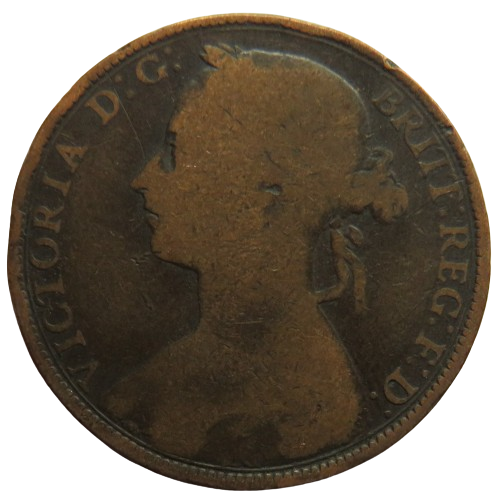 1893 Queen Victoria Bun Head One Penny Coin - Great Britain