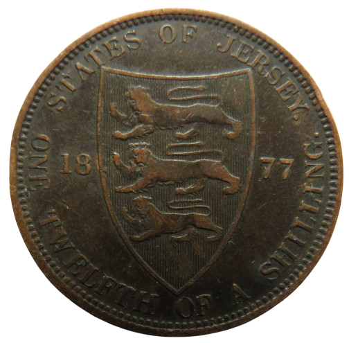 1877 Queen Victoria States of Jersey 1/12th of a Shilling Coin
