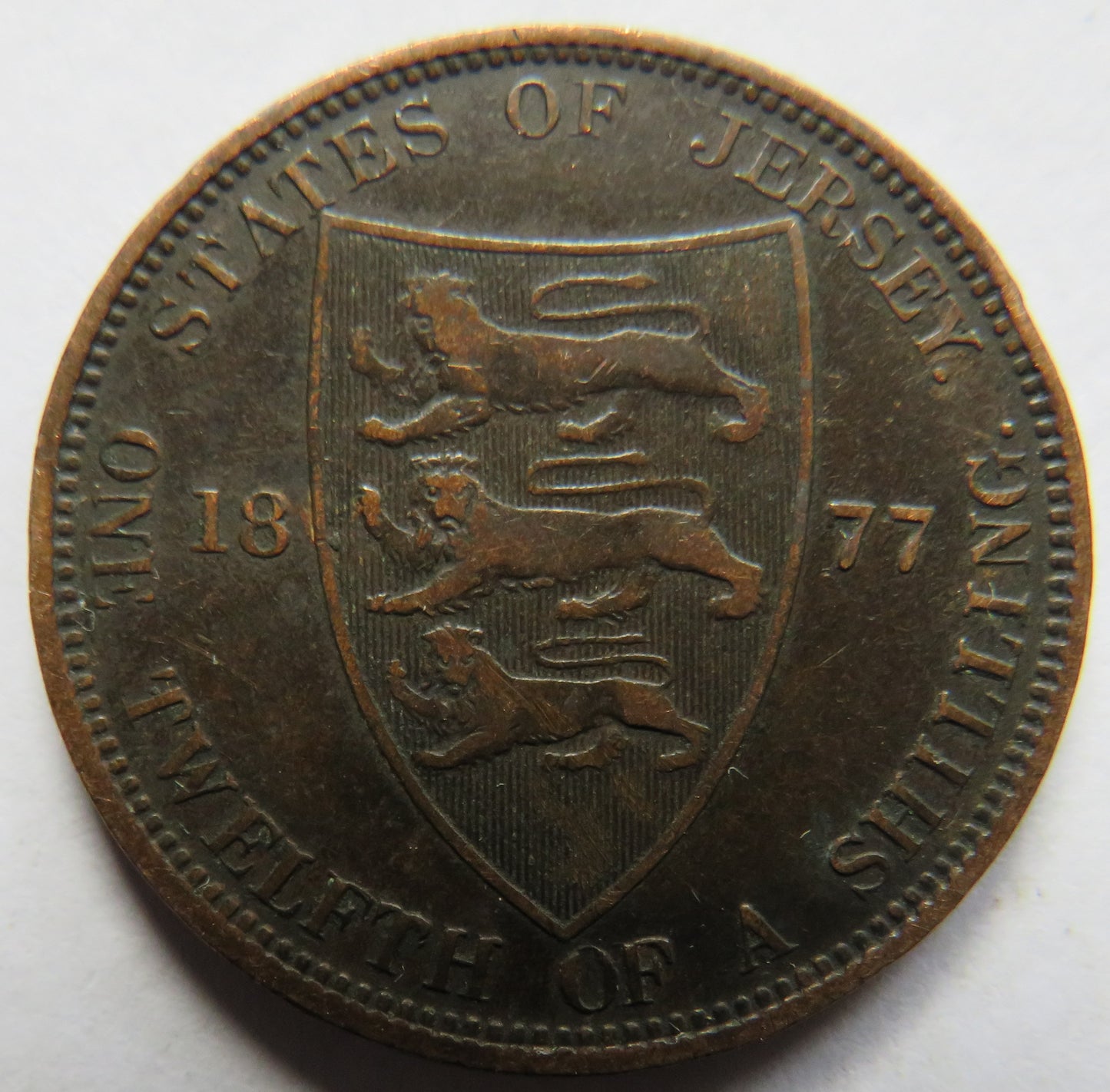 1877 Queen Victoria States of Jersey 1/12th of a Shilling Coin