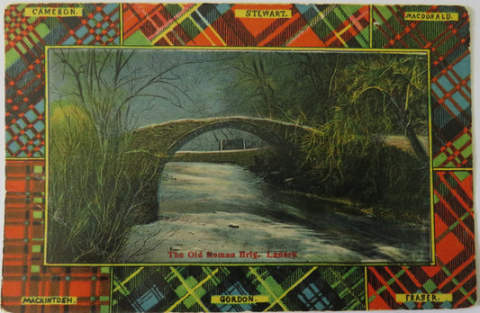 Vintage Postcard of The Old Roman Brig, Lanark, Tartan Postcard, 1909