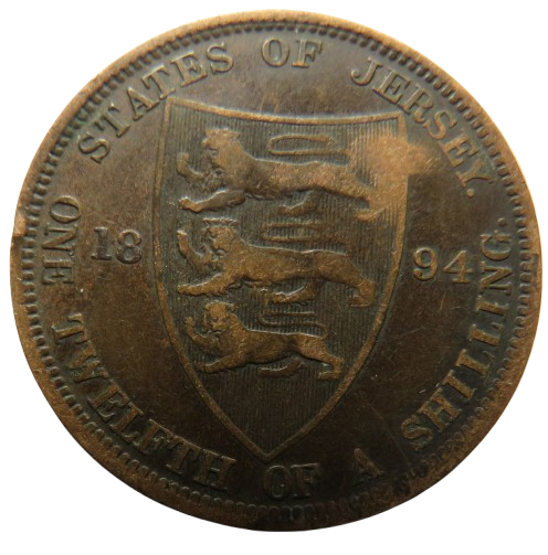 1894 Queen Victoria States of Jersey 1/12th of a Shilling Coin