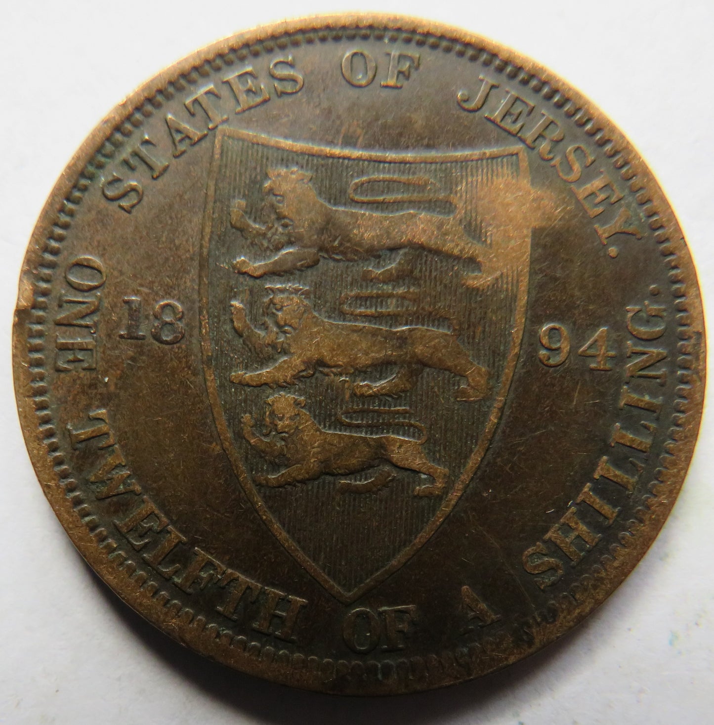 1894 Queen Victoria States of Jersey 1/12th of a Shilling Coin