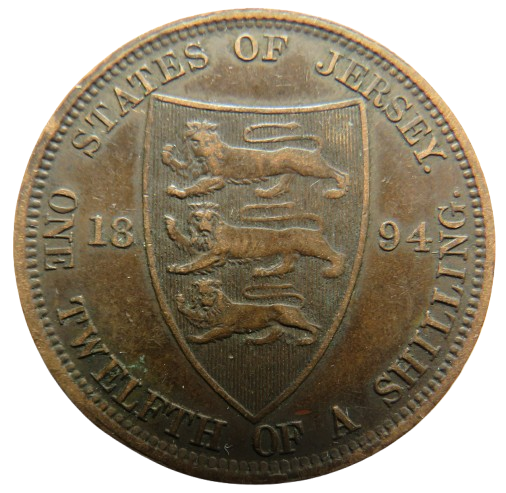 1894 Queen Victoria States of Jersey 1/12th of a Shilling Coin