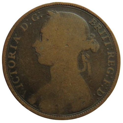 1892 Queen Victoria Bun Head One Penny Coin - Great Britain