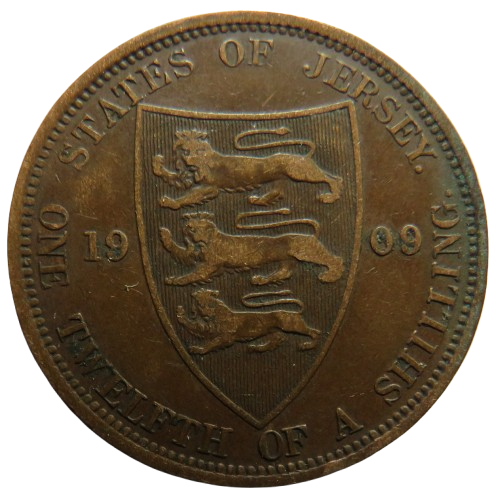 1909 King Edward VII Jersey 1/12th of a Shilling Coin
