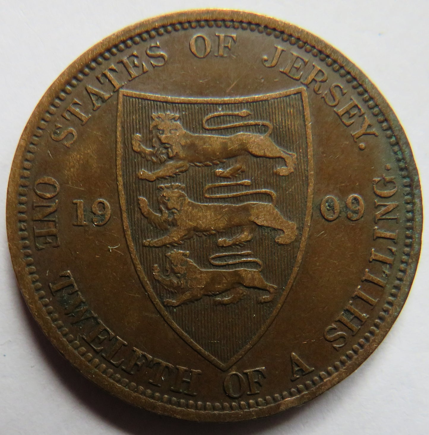 1909 King Edward VII Jersey 1/12th of a Shilling Coin