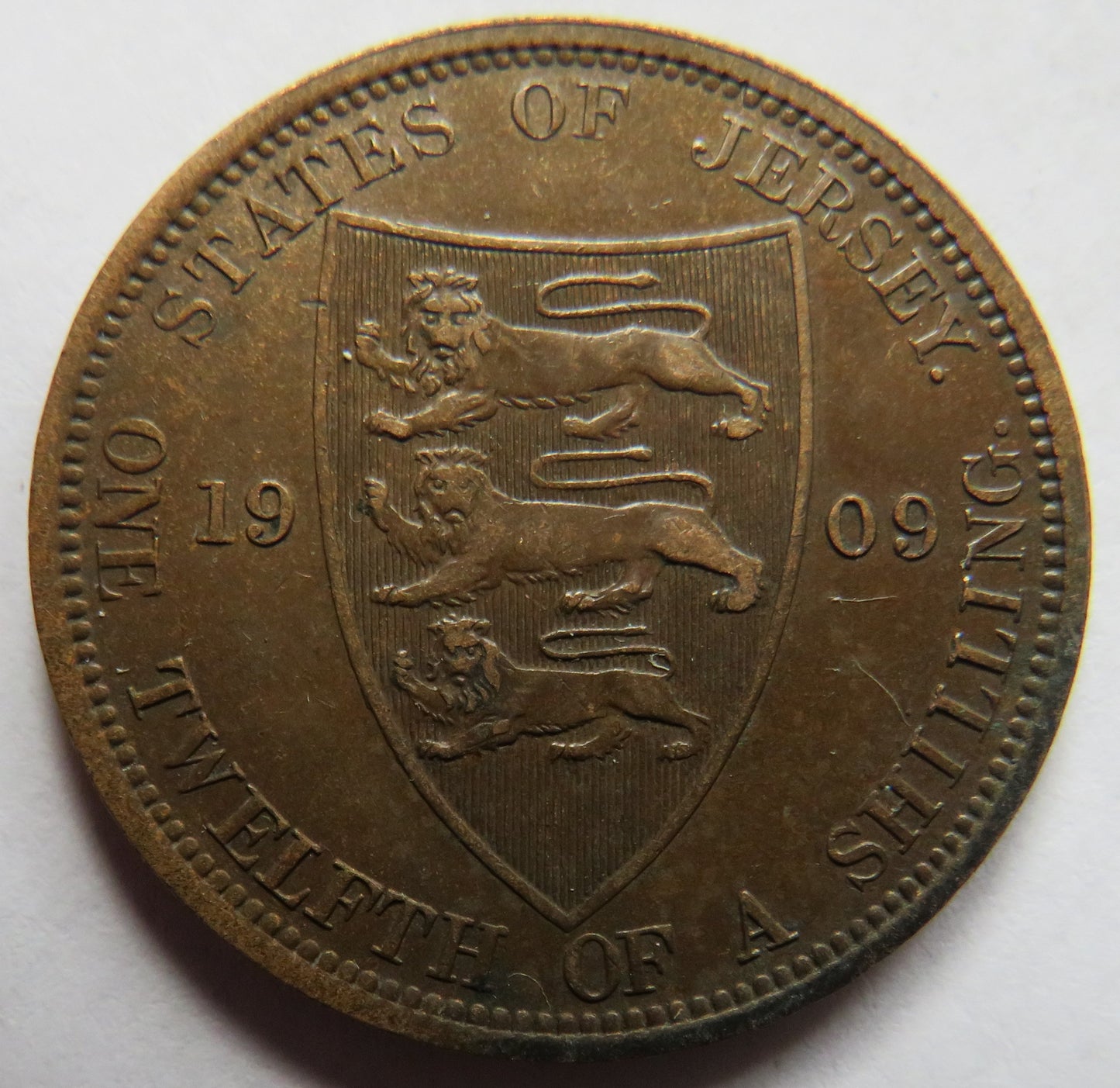 1909 King Edward VII Jersey 1/12th of a Shilling Coin