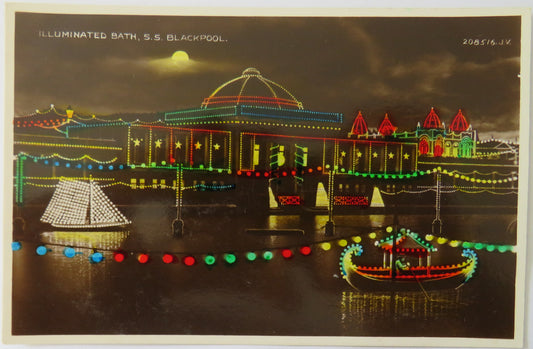 Vintage Postcard of Illuminated Bath, S.S. Blackpool