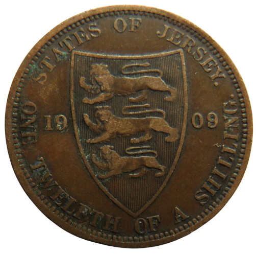 1909 King Edward VII Jersey 1/12th of a Shilling Coin