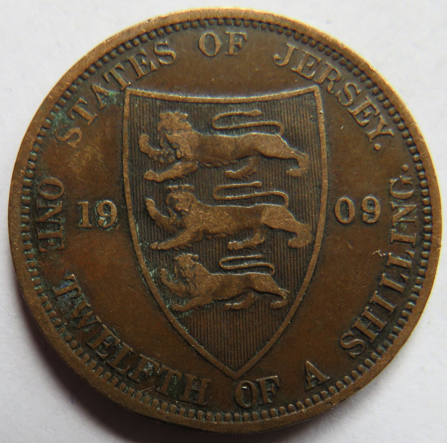 1909 King Edward VII Jersey 1/12th of a Shilling Coin