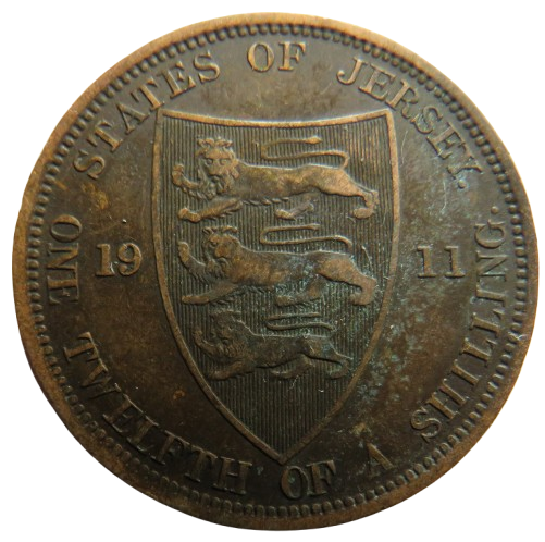 1911 King George V Jersey 1/12th of a Shilling Coin