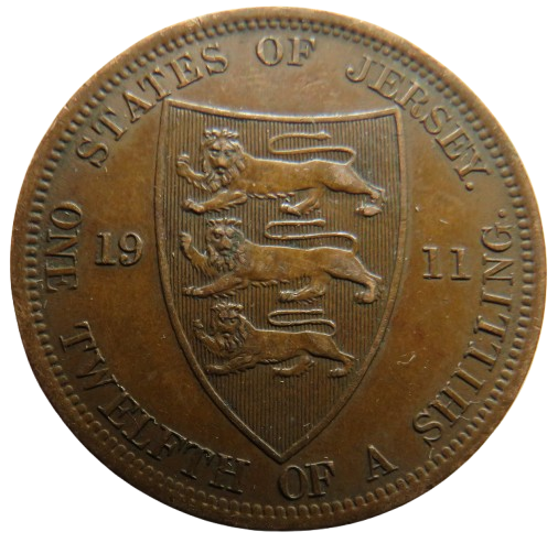 1911 King George V Jersey 1/12th of a Shilling Coin