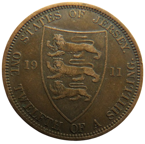 1911 King George V Jersey 1/12th of a Shilling Coin