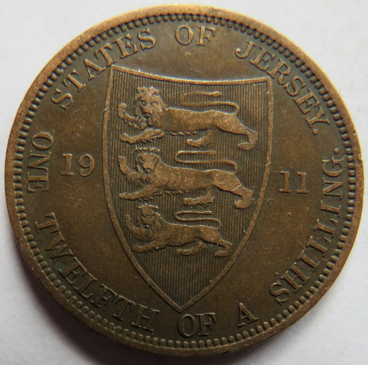 1911 King George V Jersey 1/12th of a Shilling Coin