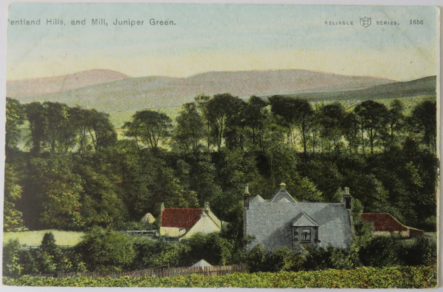Vintage Postcard of Pentland Hills, and Mill, Juniper Green