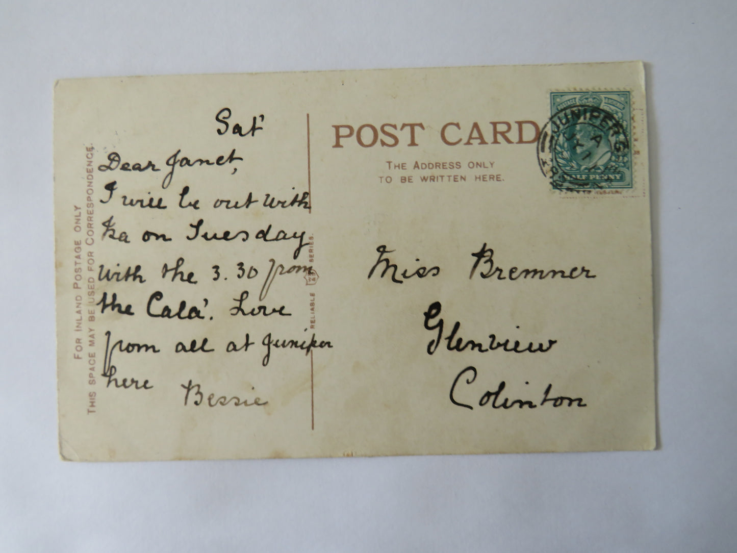 Vintage Postcard of Pentland Hills, and Mill, Juniper Green
