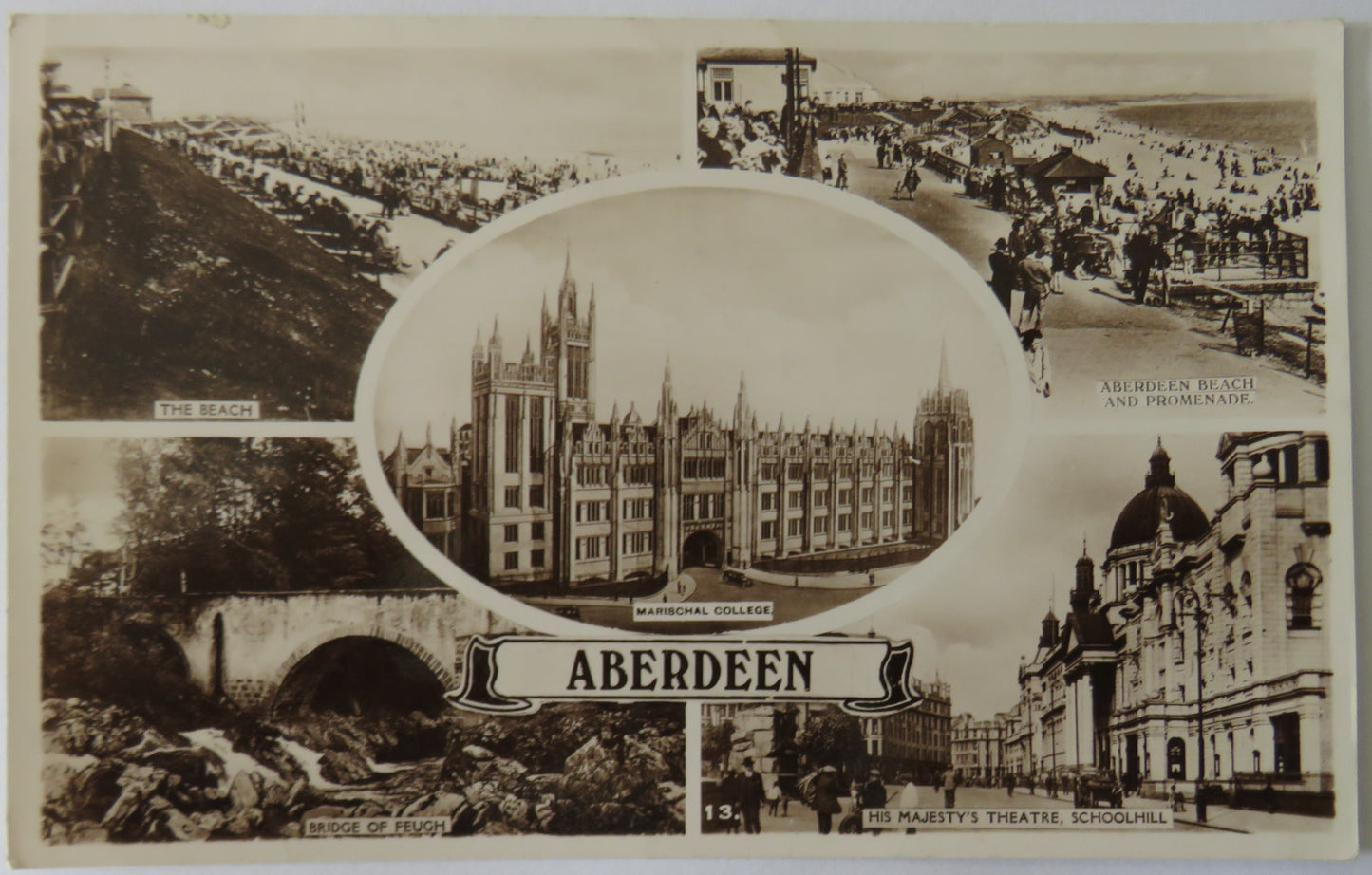 Vintage Multiview Postcard of Aberdeen including Marischal College, 1948