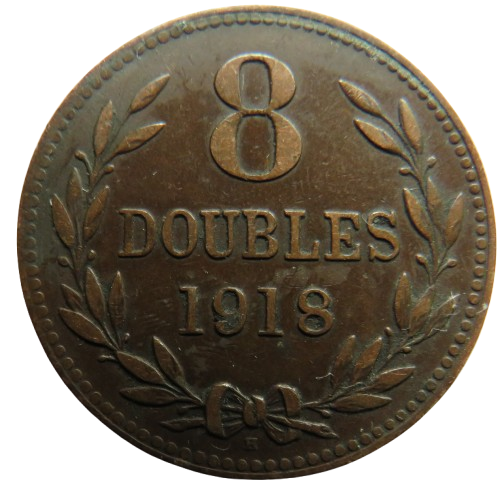 1918-H Guernsey 8 Doubles Coin