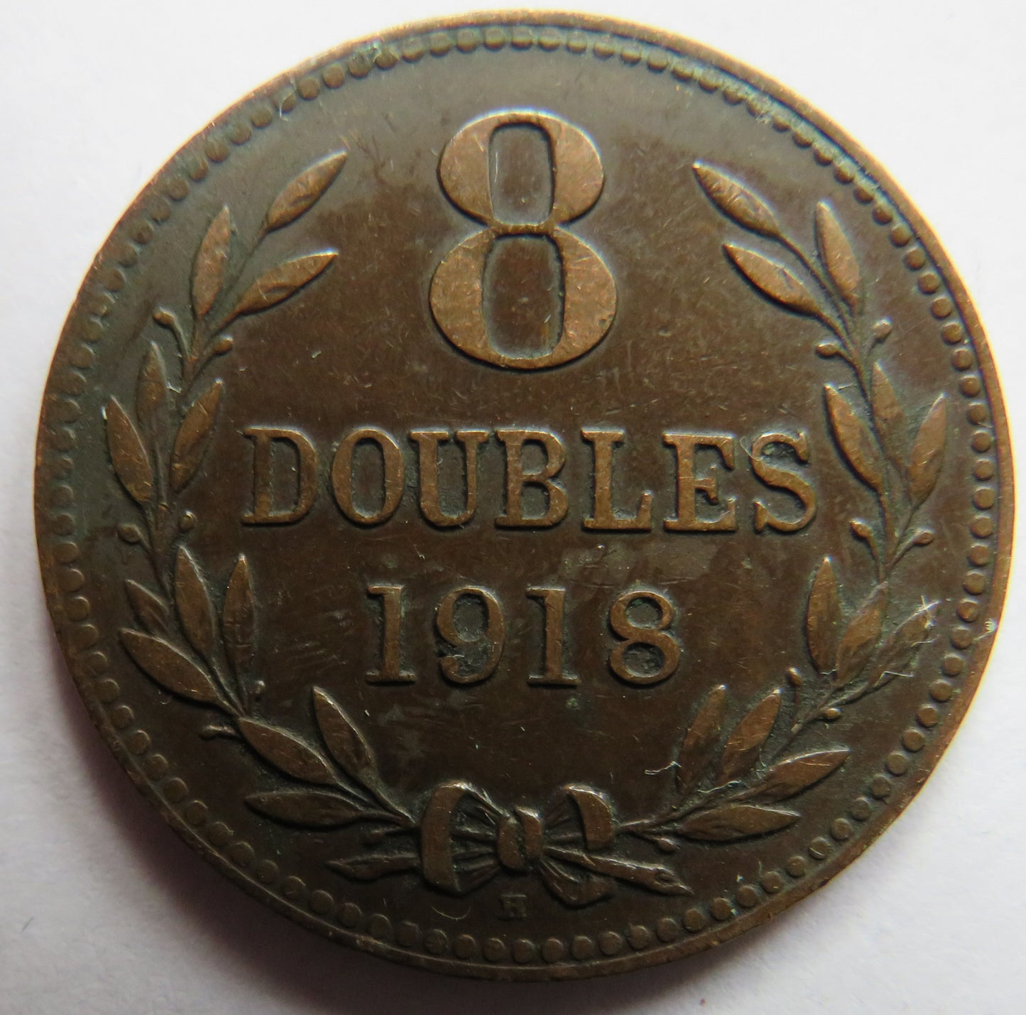 1918-H Guernsey 8 Doubles Coin
