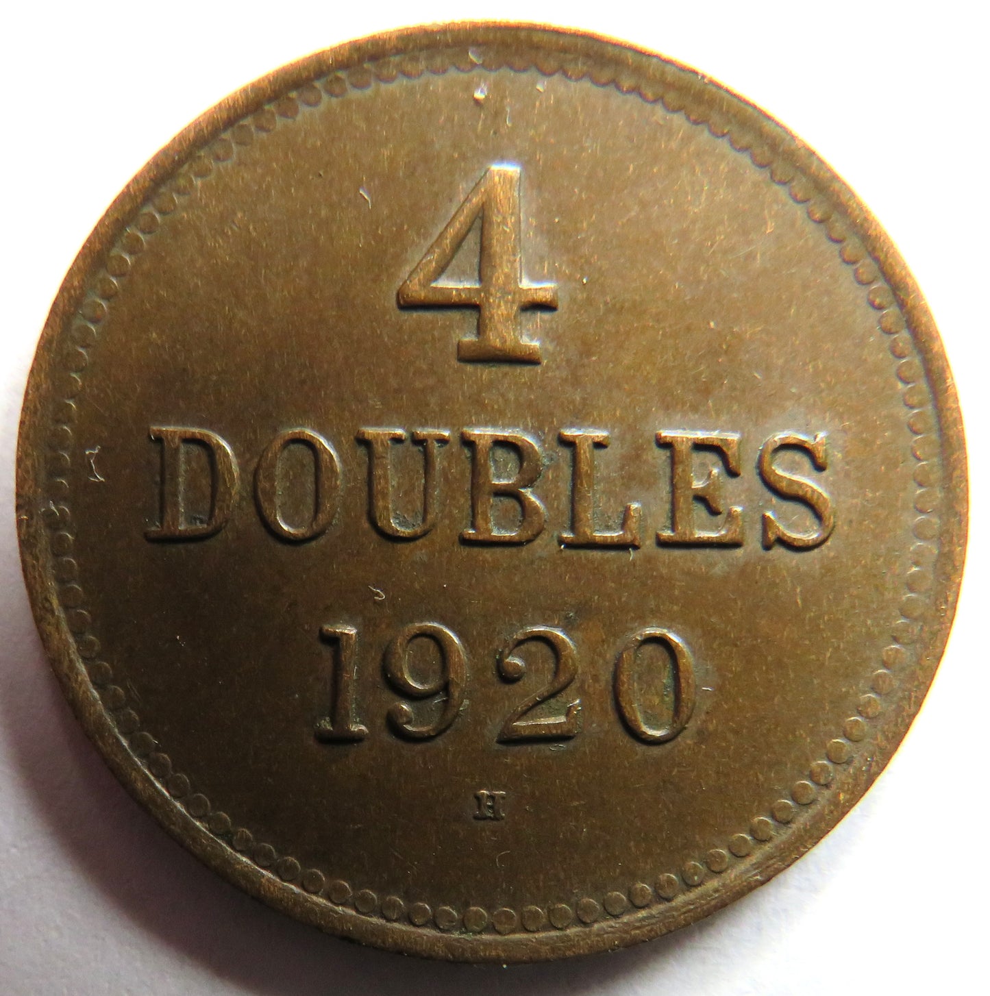 1920-H Guernsey 4 Doubles Coin