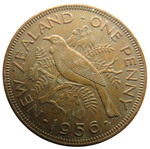 1956 Queen Elizabeth II New Zealand One Penny Coin Key Date