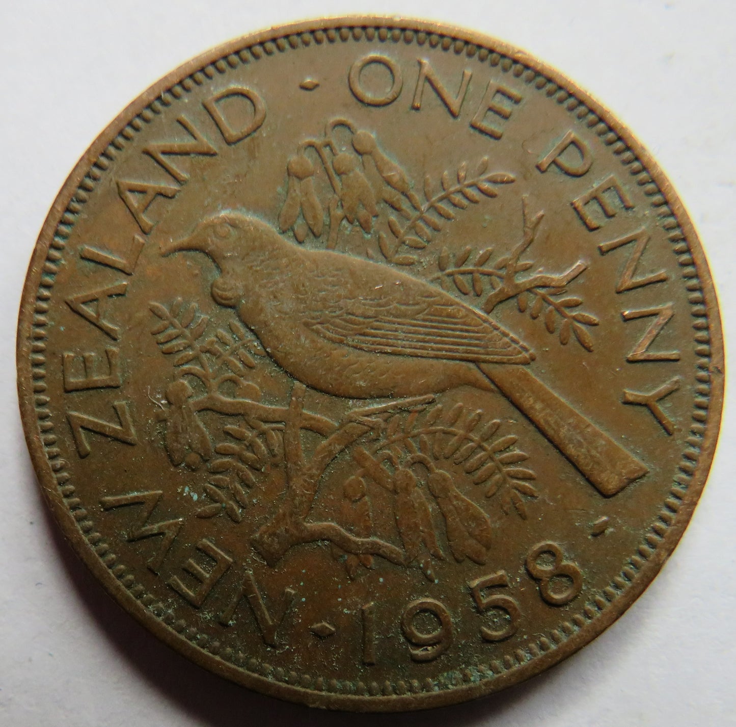 1958 Queen Elizabeth II New Zealand One Penny Coin