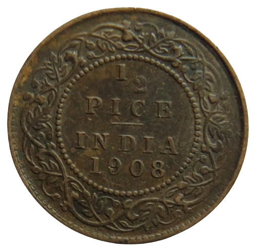 1908 King Edward VII India 1/2 Pice Coin