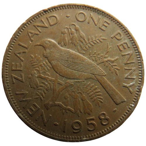 1958 Queen Elizabeth II New Zealand One Penny Coin