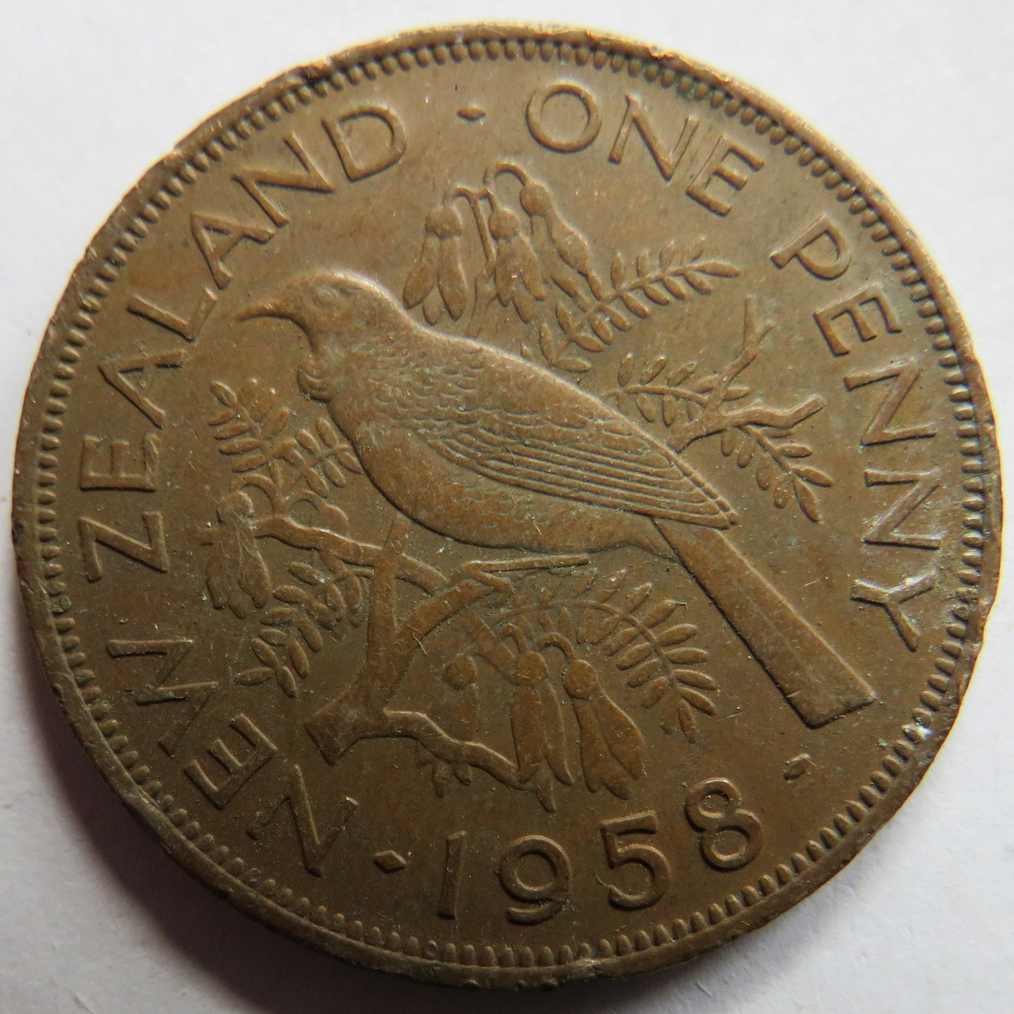 1958 Queen Elizabeth II New Zealand One Penny Coin