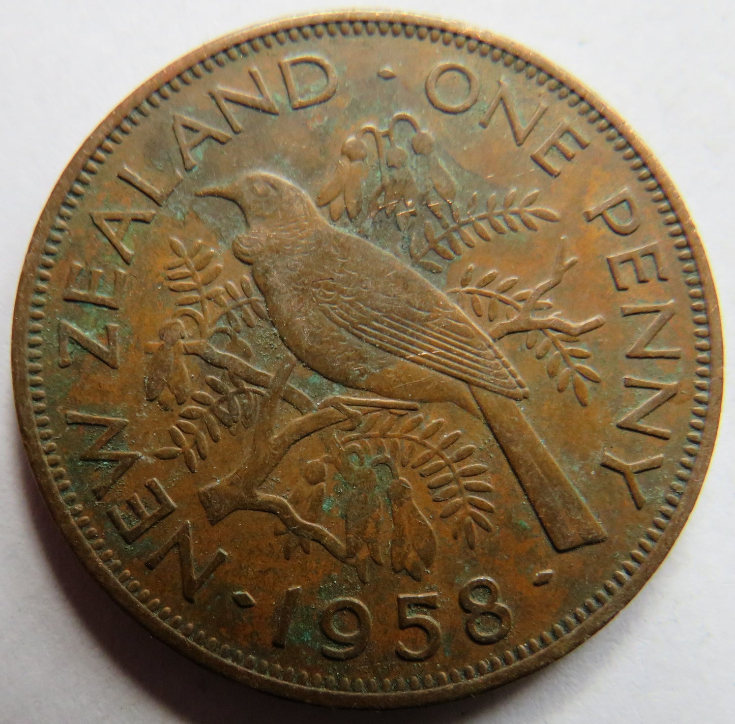 1958 Queen Elizabeth II New Zealand One Penny Coin
