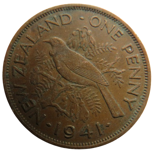 1941 King George VI New Zealand One Penny Coin