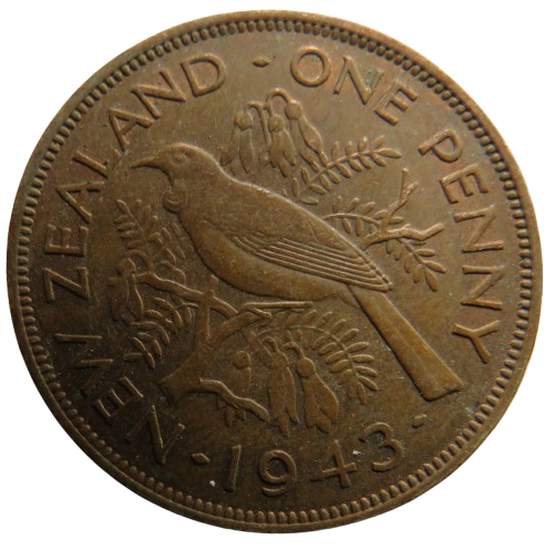 1943 King George VI New Zealand One Penny Coin