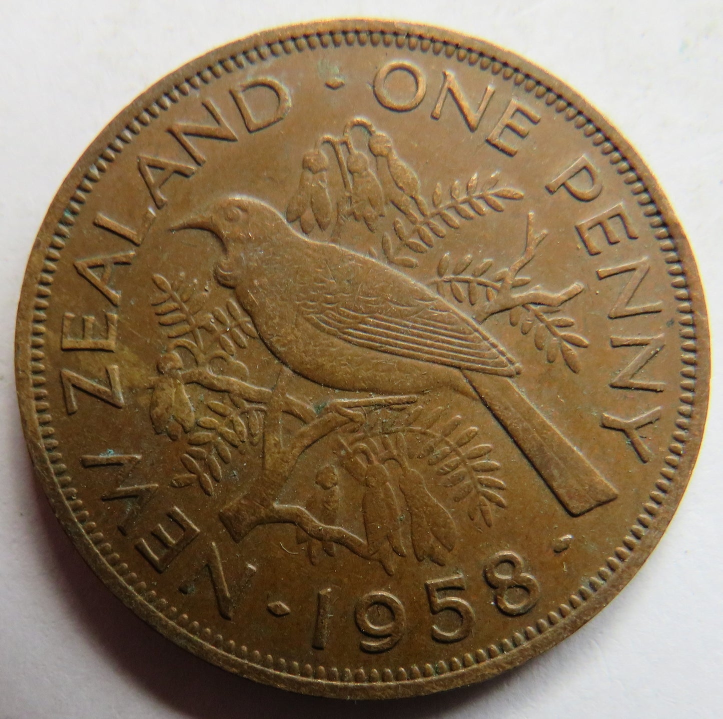 1958 Queen Elizabeth II New Zealand One Penny Coin