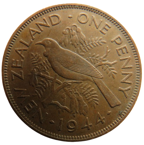1944 King George VI New Zealand One Penny Coin