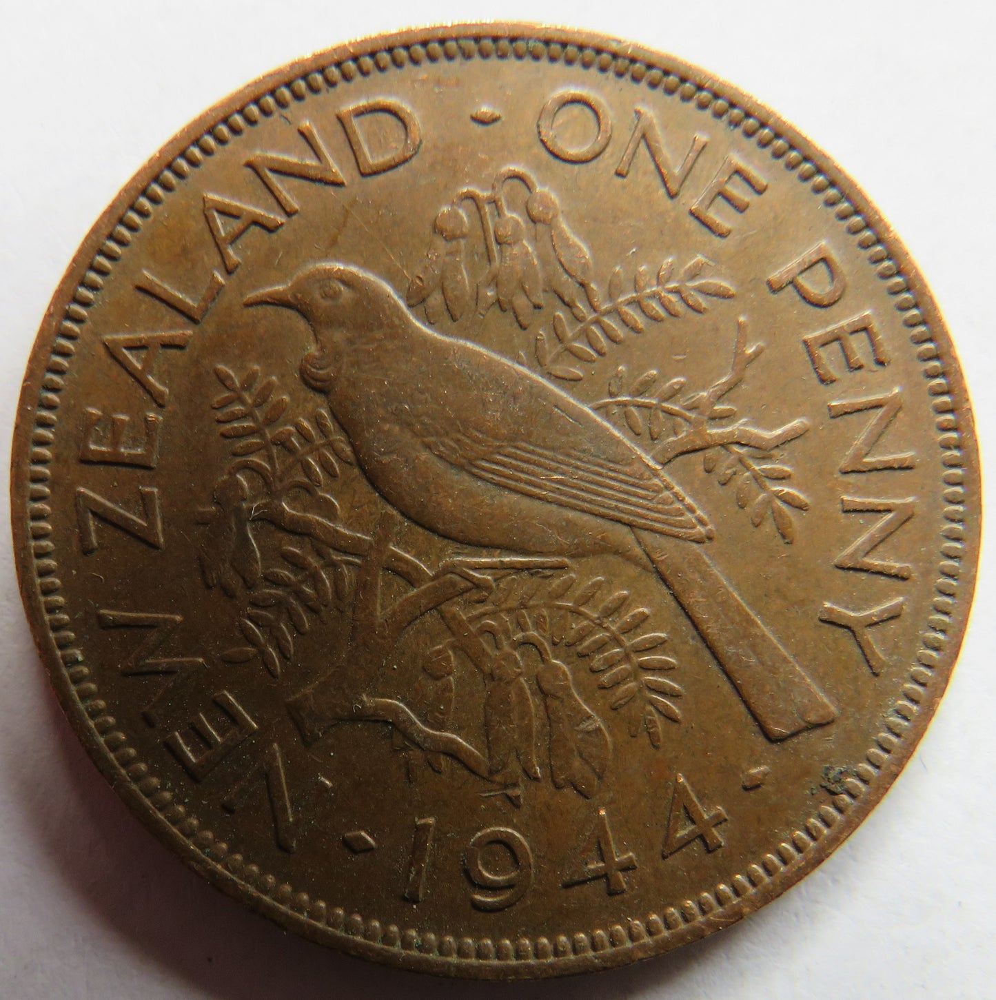 1944 King George VI New Zealand One Penny Coin