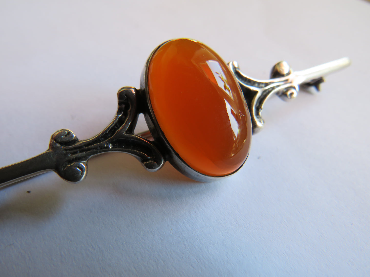 Vintage Silver & Cornelian Ladies Bar Brooch