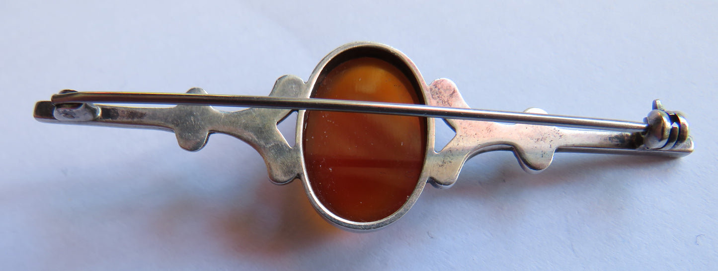 Vintage Silver & Cornelian Ladies Bar Brooch