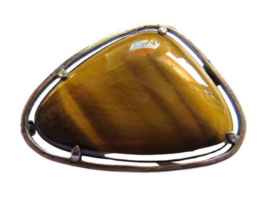 Vintage Silver & Tiger Eye Stone Brooch By E.C. Bon