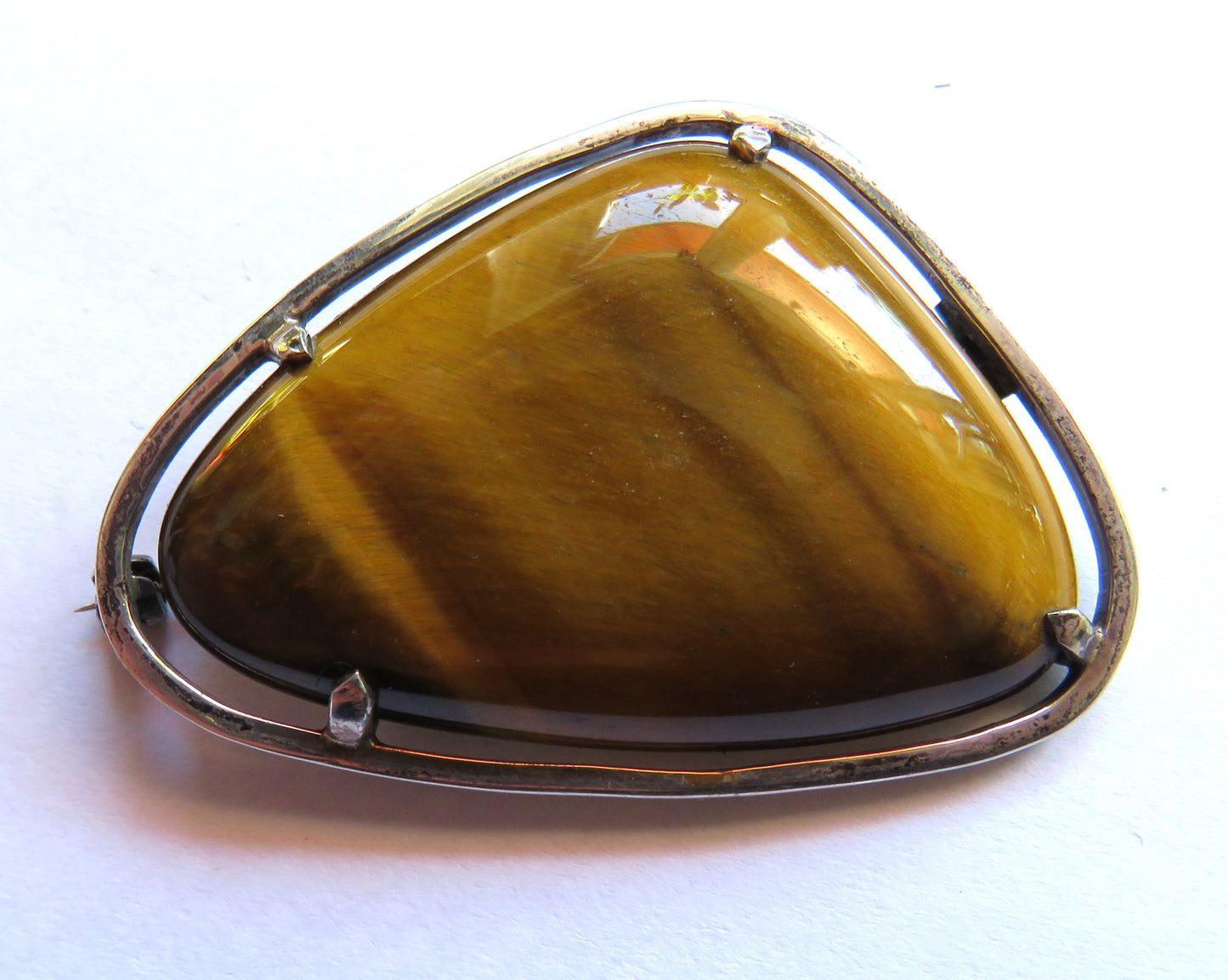 Vintage Silver & Tiger Eye Stone Brooch By E.C. Bon