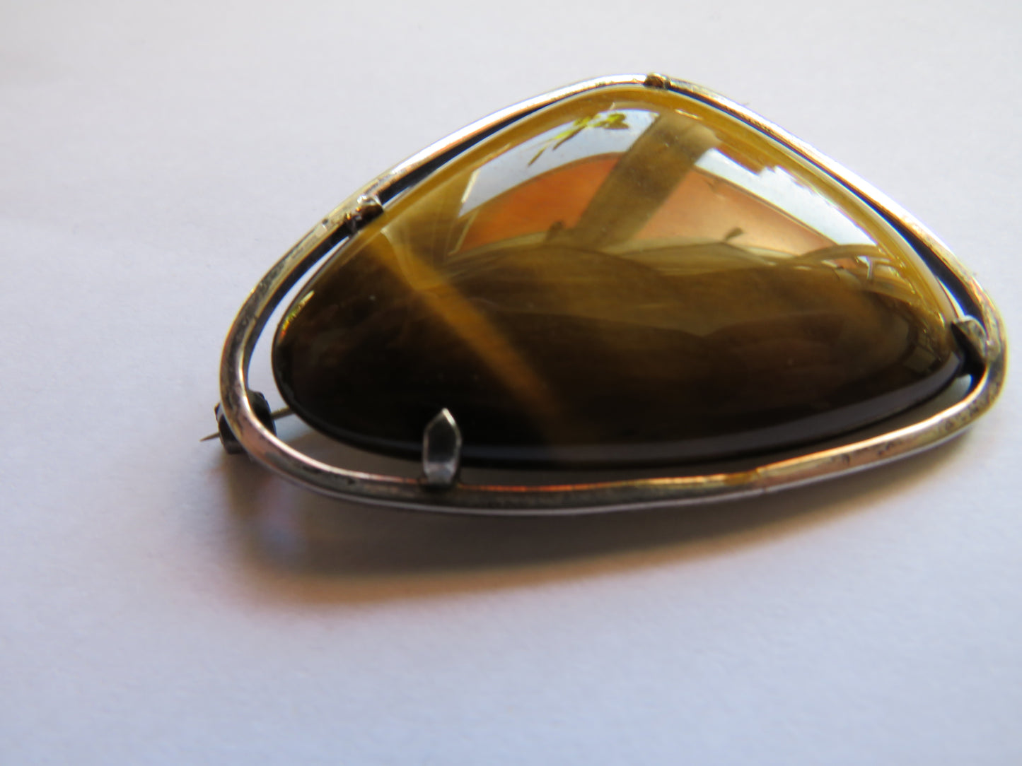 Vintage Silver & Tiger Eye Stone Brooch By E.C. Bon