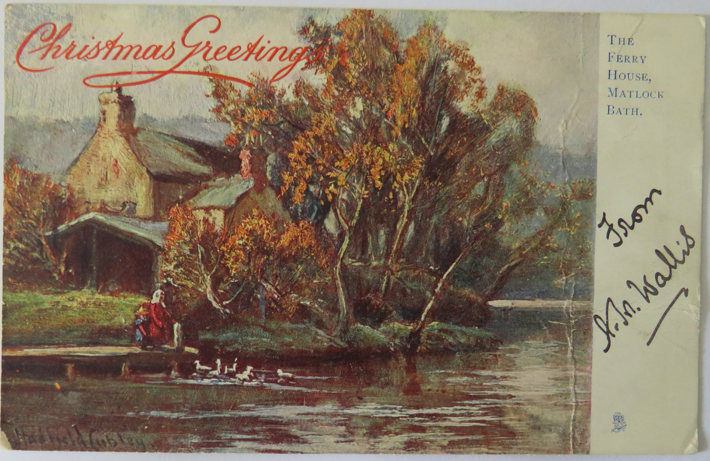 Vintage Postcard of Christmas Greetings, The Ferry House, Matlock, Bath, 1904