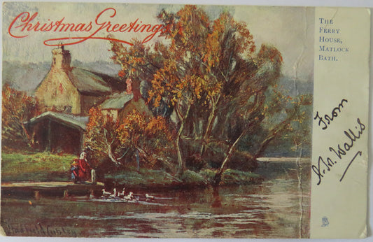 Vintage Postcard of Christmas Greetings, The Ferry House, Matlock, Bath, 1904