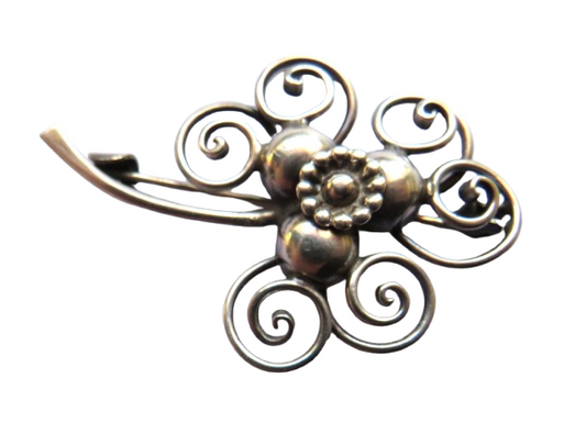 Vintage Ladies Continental Silver Floral Brooch