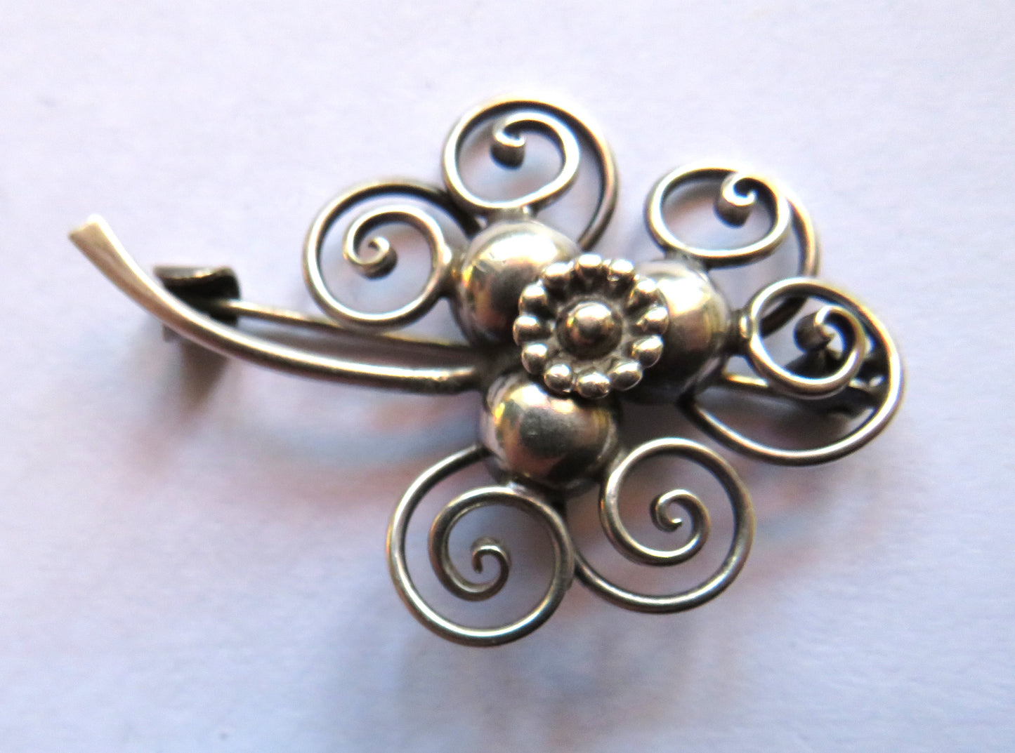 Vintage Ladies Continental Silver Floral Brooch