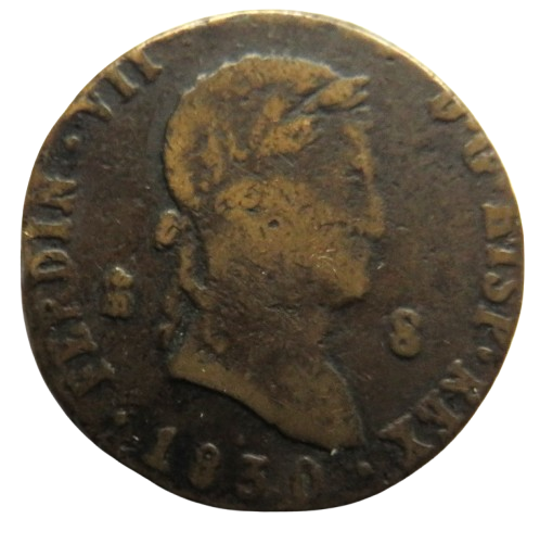 1830 Spain 8 Maravedis Coin