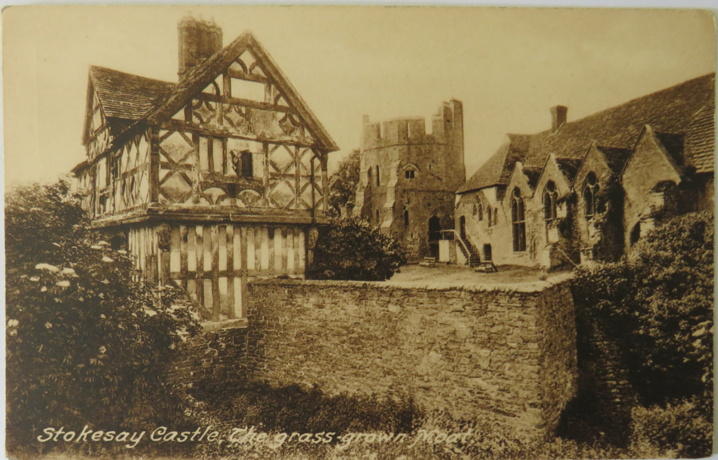Vintage Postcard of Stokesay Castle, The Grass-grown Moat