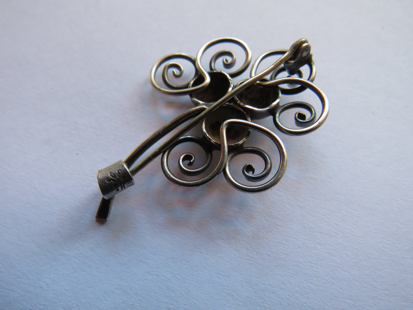 Vintage Ladies Continental Silver Floral Brooch