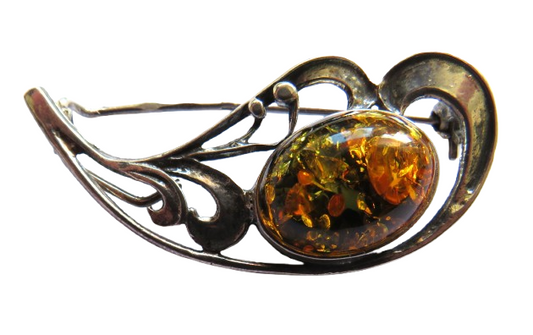 Sterling Silver & Amber Ladies Brooch